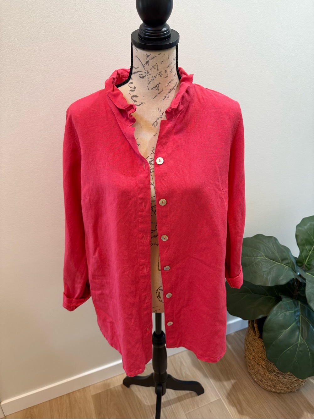 Soft SurroundingsTunic Blouse Shirt Pink Coral Linen Blend Button Front TSize M - Picture 6 of 7